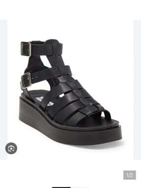 Steve Madden Black Woven Platform Ankle-Strap Sandals